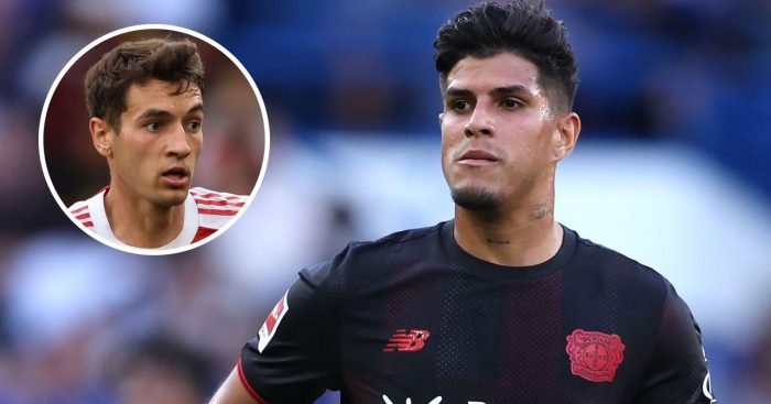 Bayer Leverkusen defender Piero Hincapie, Arsenal defender Jakub Kiwior