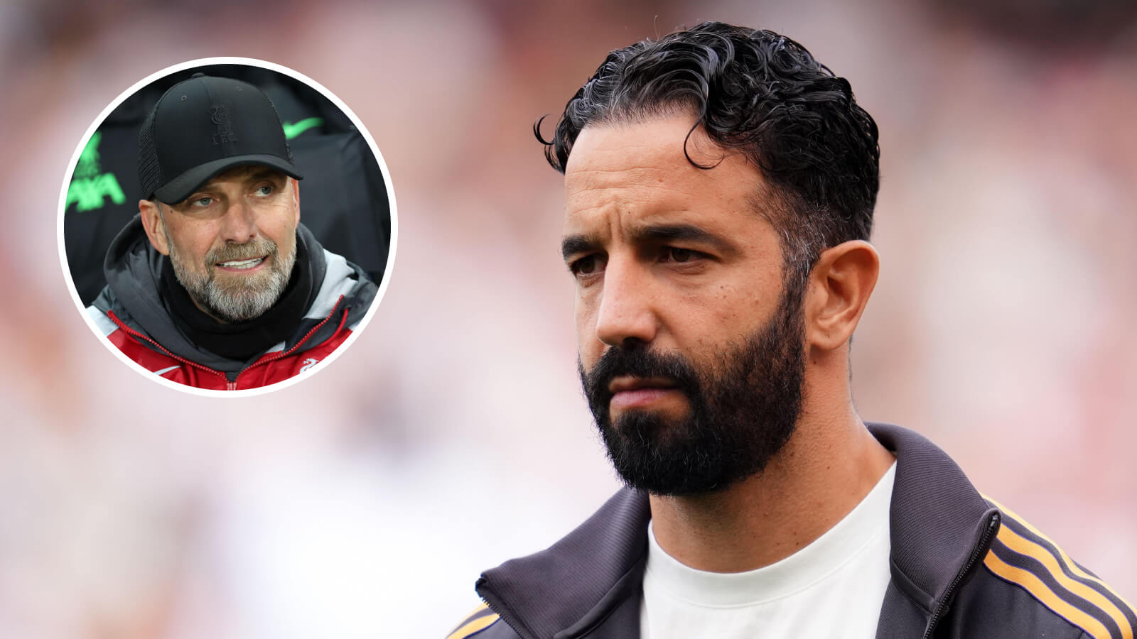 Man Utd manager Ruben Amorim and ex-Liverpool manager Jurgen Klopp