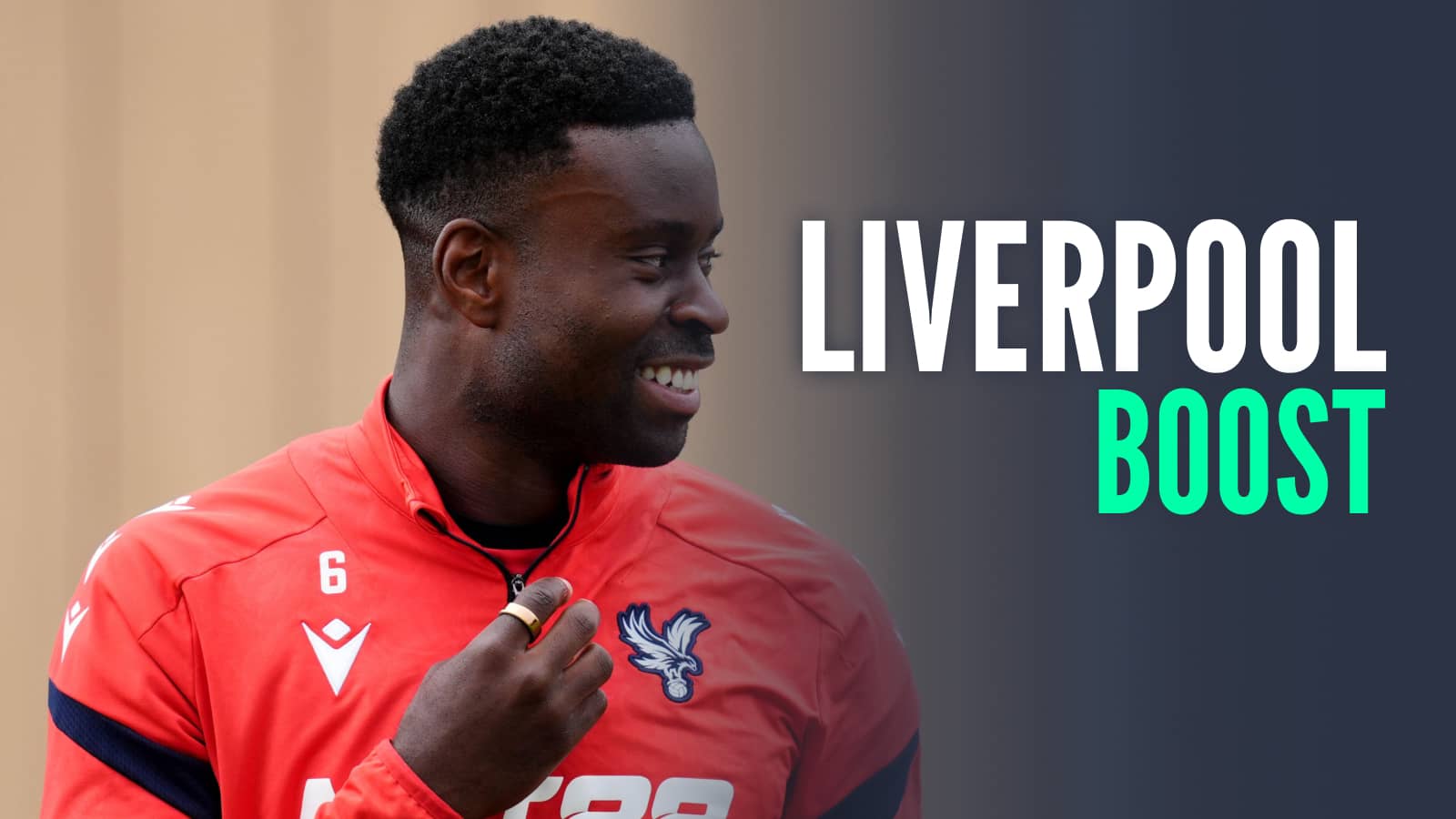 Crystal Palace captain Marc Guehi, with caption: Liverpool boost