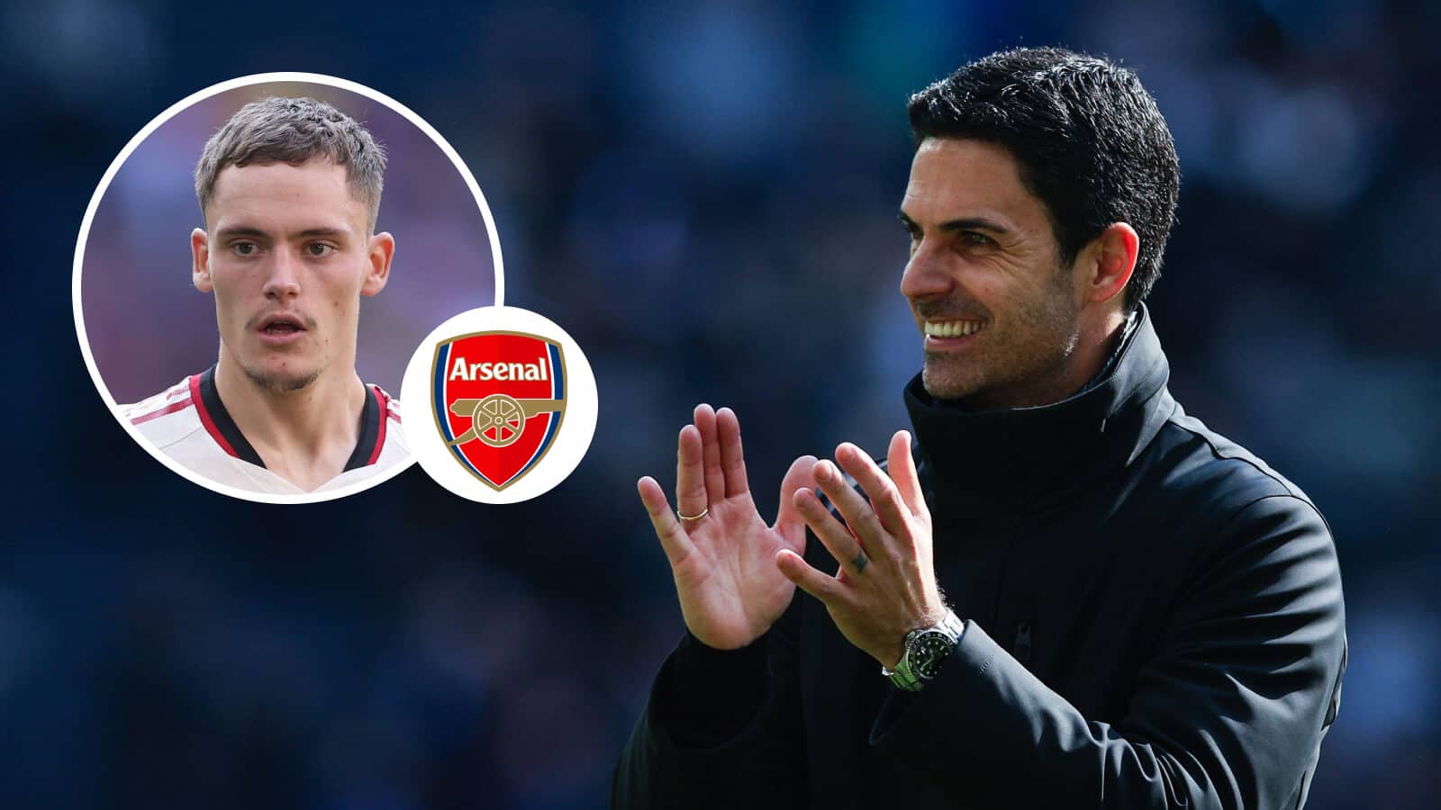 Liverpool star Florian Wirtz, Arsenla badge and Mikel Arteta - copyright TEAMtalk