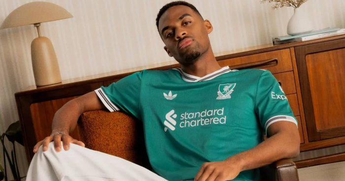 Ryan Gravenberch models the new Liverpool third kit - pic via Liverpool's official website