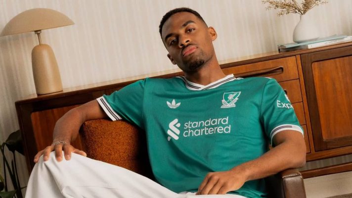 Ryan Gravenberch models the new Liverpool third kit - pic via Liverpool's official website