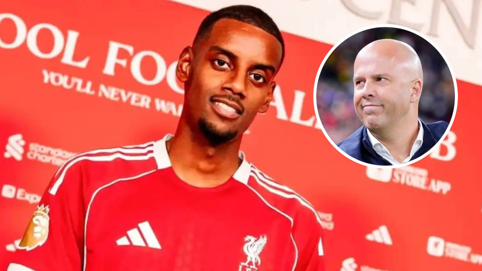 Liverpool new boy Alexander Isak alongside Liverpool manager Arne Slot, inset