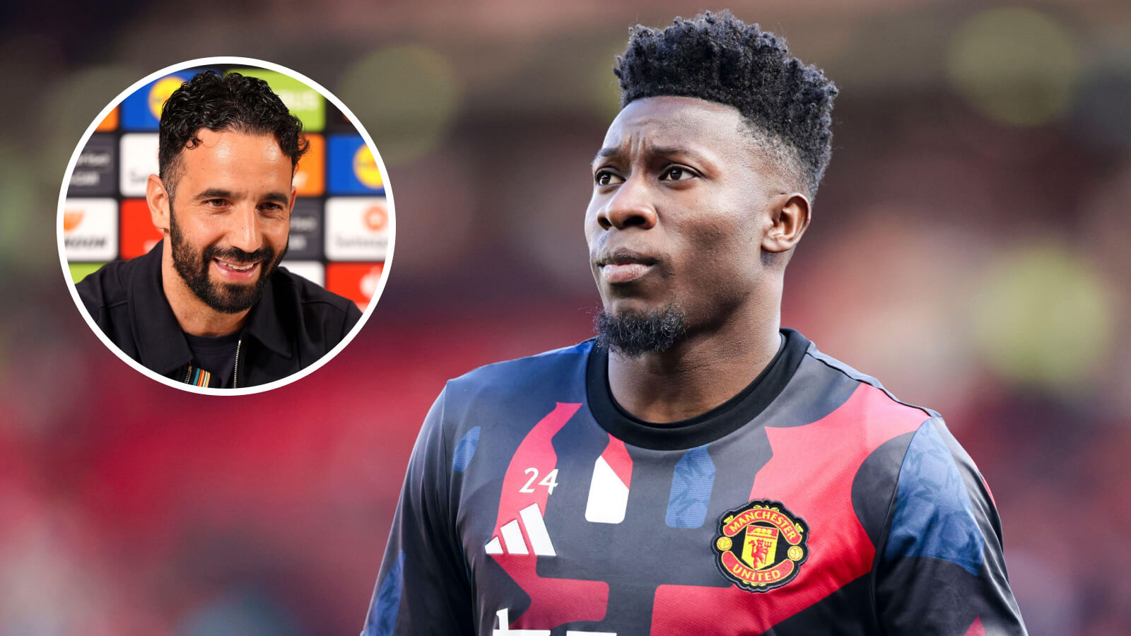 Man Utd manager Ruben Amorim and goalkeeper Andre Onana