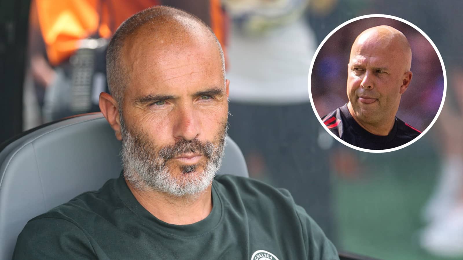 Chelsea manager Enzo Maresca alongside Liverpool boss Arne Slot