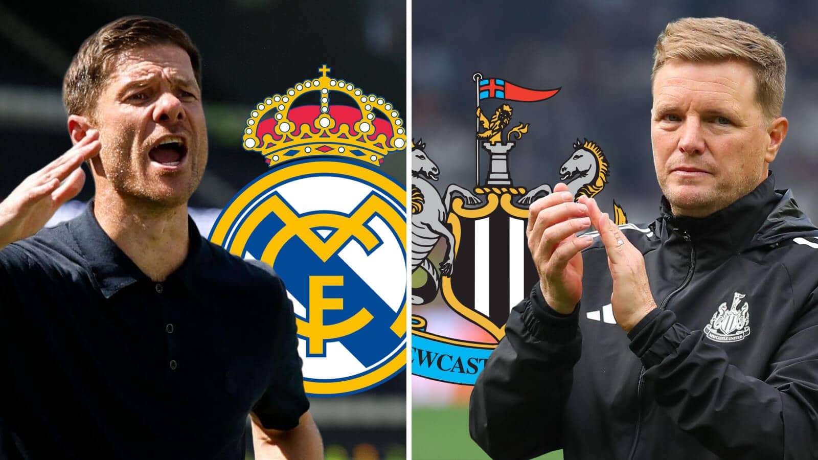 Split image of Real Madrid manager Xabi Alonso and Newcastle United boss Eddie Howe - copyright TEAMtalk