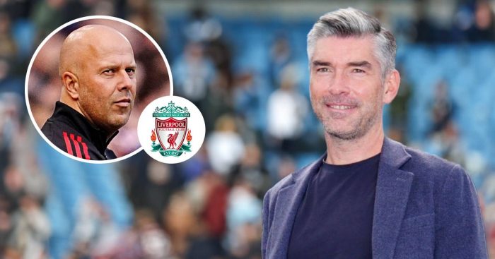 Arne Slot, Liverpool badge and Richard Hughes - copyright TEAMtalk