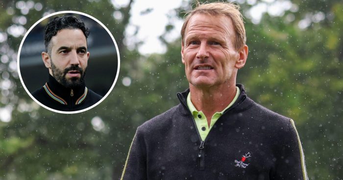 Manchester United legend Teddy Sheringham, alongside manager Ruben Amorim