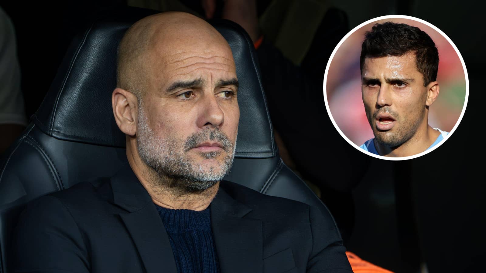 Manchester City manager Pep Guardiola alongside Rodri