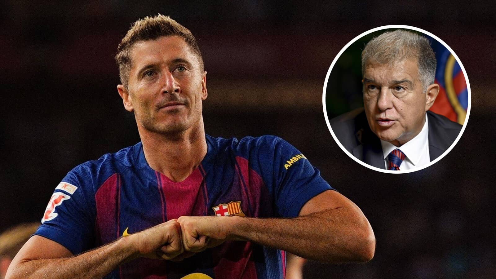 Barcelona president Joan Laporta, inset, is looking for replacements for striker Robert Lewandowski