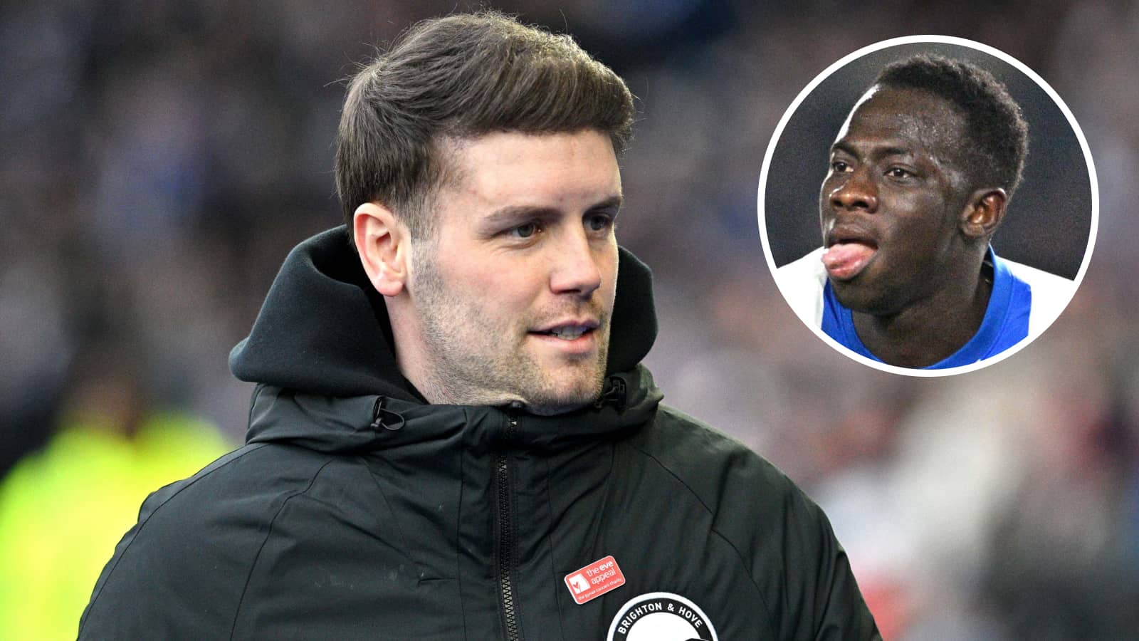 Brighton manager Fabian Hurzeler alongside winger Yankuba Minteh