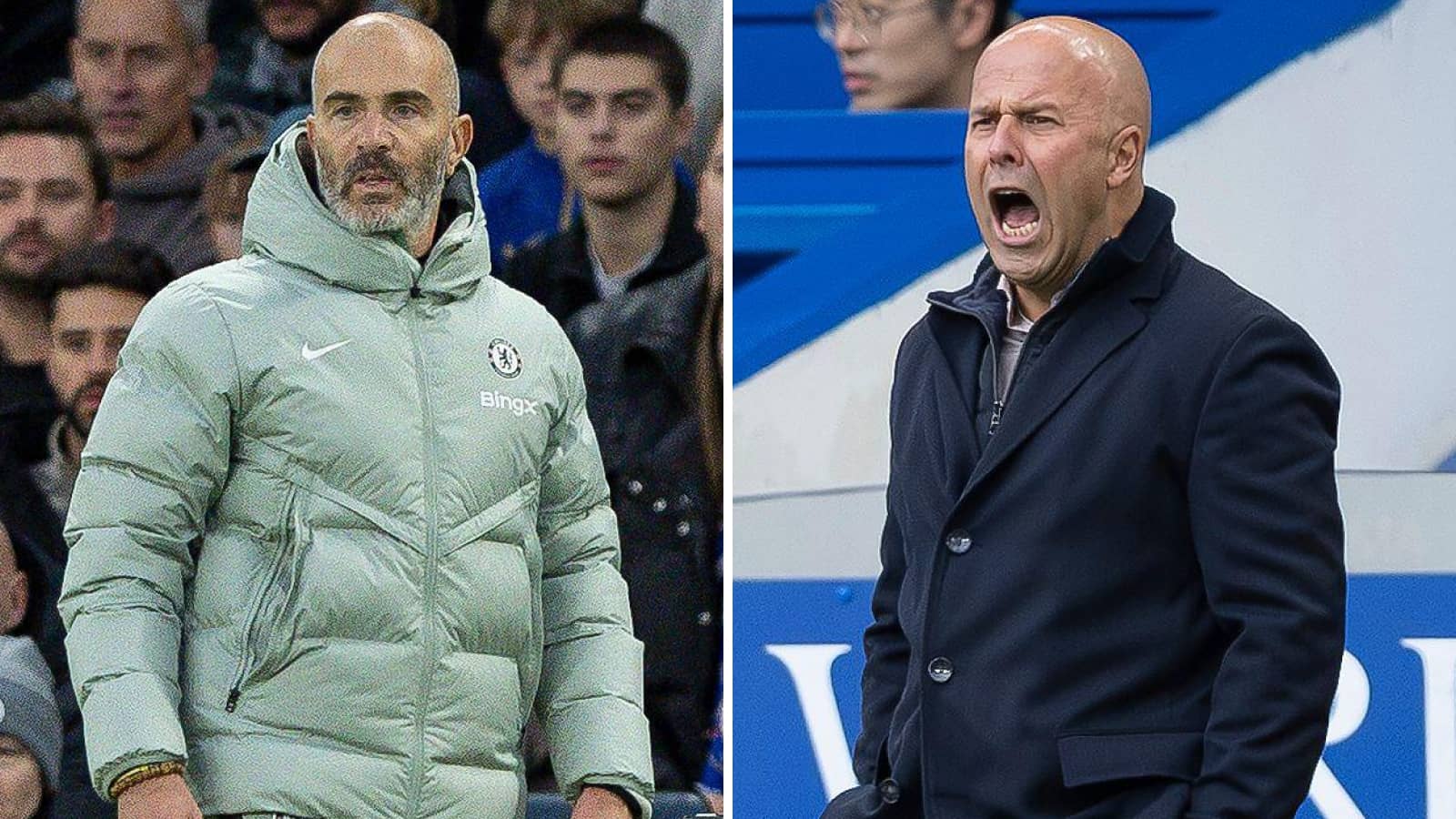 Chelsea manager Enzo Maresca and Liverpool boss Arne Slot
