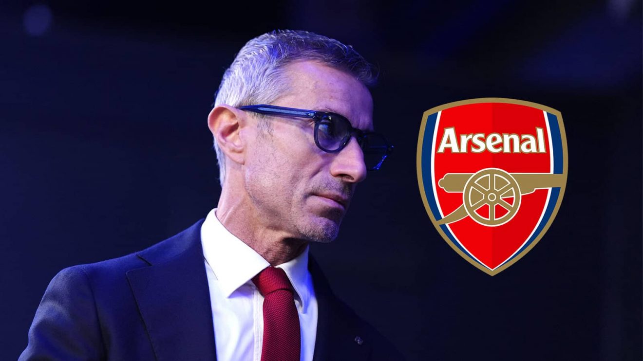 Arsenal sporting director Andrea Berta next to the Arseenal badge - copyright TEAMtalk