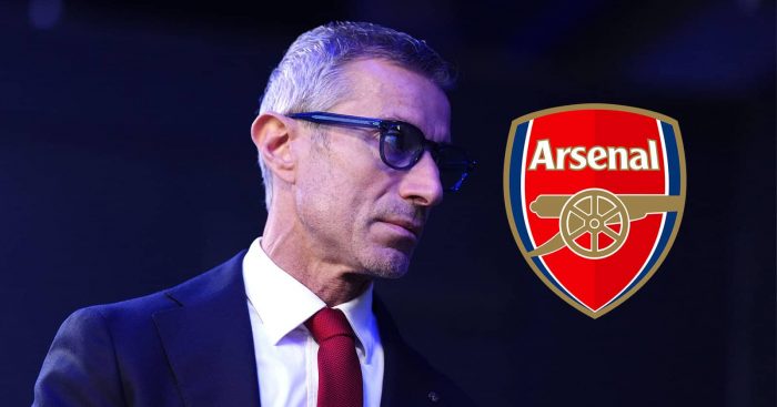 Arsenal sporting director Andrea Berta next to the Arseenal badge - copyright TEAMtalk