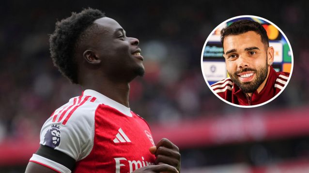Arsenal stars Bukayo Saka and David Raya