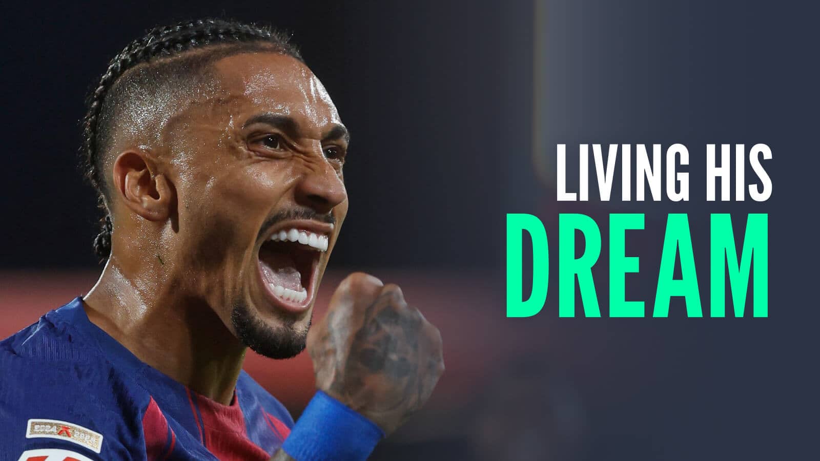 Barcelona star Raphinha next to the words 'living his dream' amid shock links to Manchester United