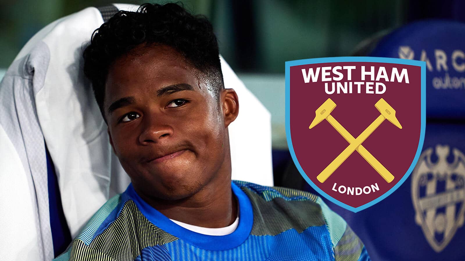 Real Madrid striker Endrick next to the West Ham United badge - copyright TEAMtalk