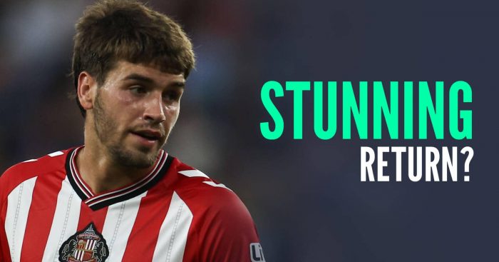 Marc Guiu is open to returning to Sunderland from Chelsea and pictured next to the words 'stunning return?'