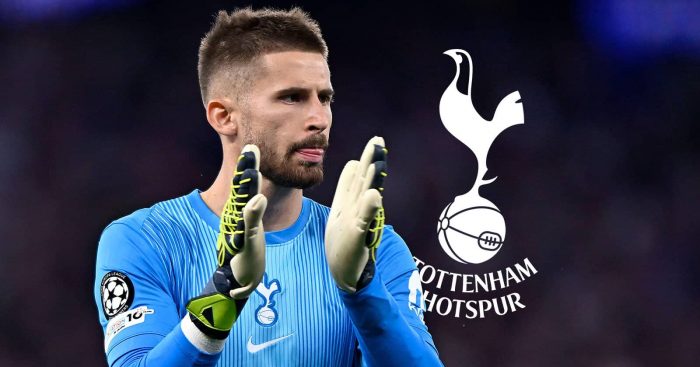 Guglielmo Vicario with Tottenham Hotspur badge