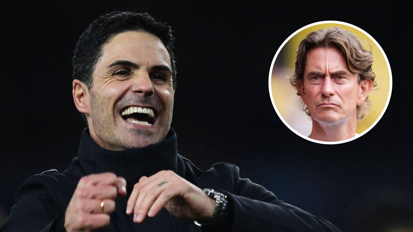 Arsenal manager Mikel Arteta alongside Tottenham boss Thomas Frank