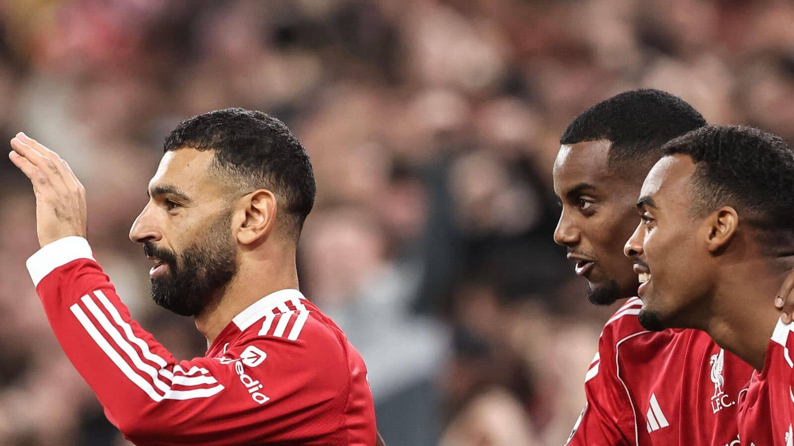 Liverpool trio Mohamed Salah, Alexander Isak and Ryan Gravenberch - copyright TEAMtalk