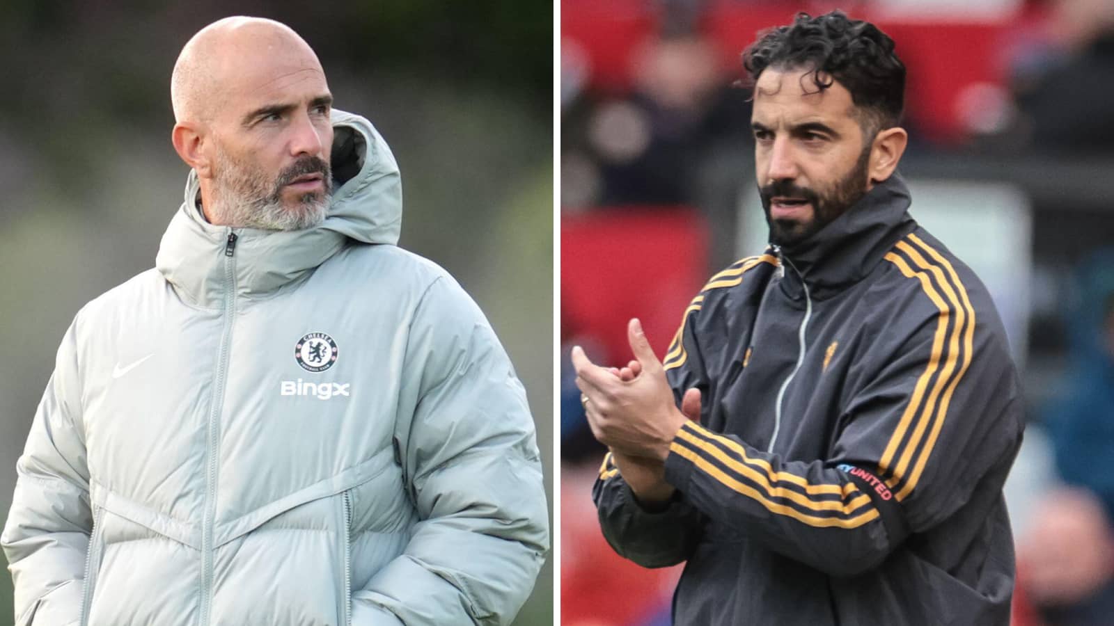 Chelsea manager Enzo Maresca alongside Manchester United boss Ruben Amorim