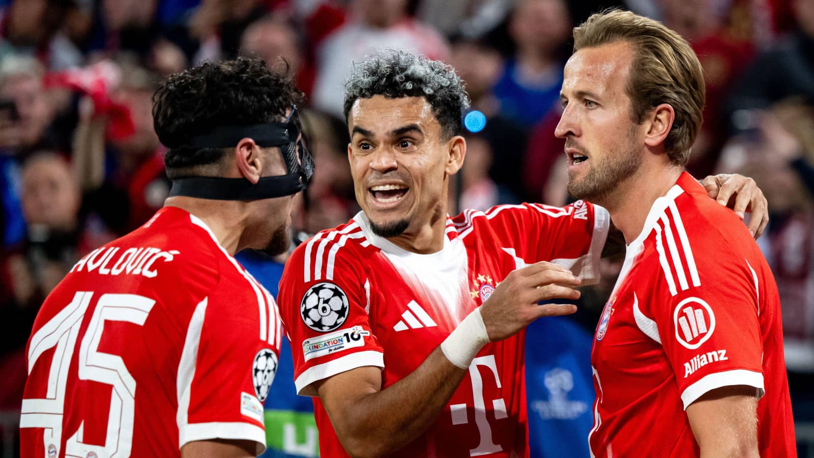 Bayern Munich stars Aleksandar Pavlovic, Luis Diaz and Harry Kane