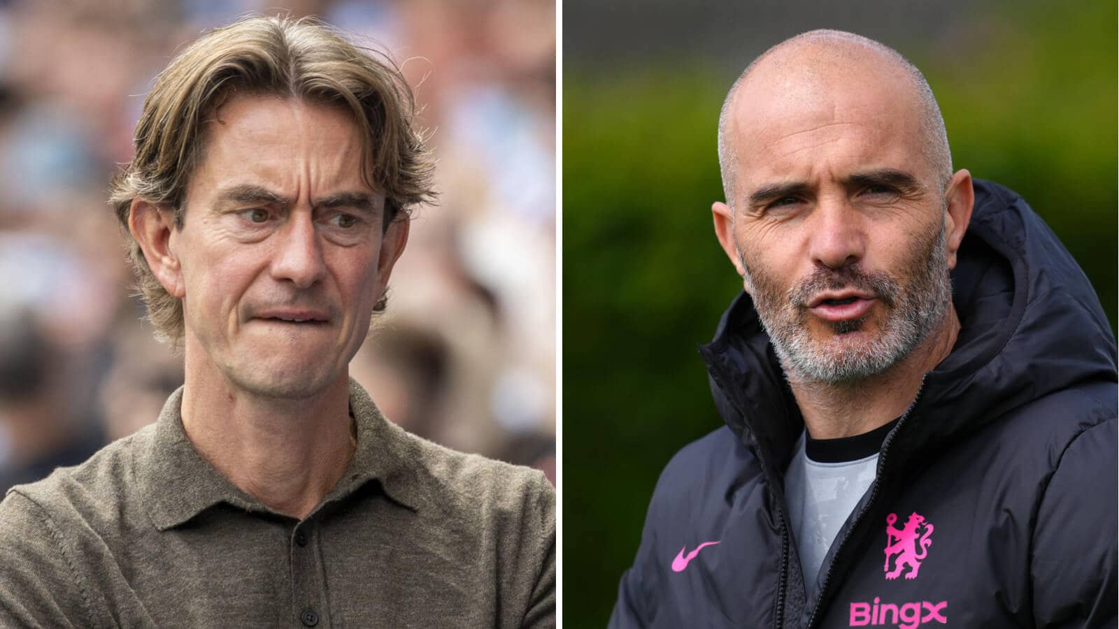Tottenham manager Thomas Frank and Chelsea boss Enzo Maresca