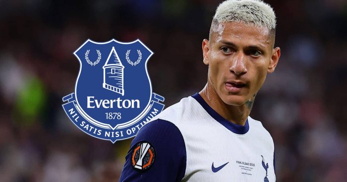 Tottenham star Richarlison, alongside an Everton badge