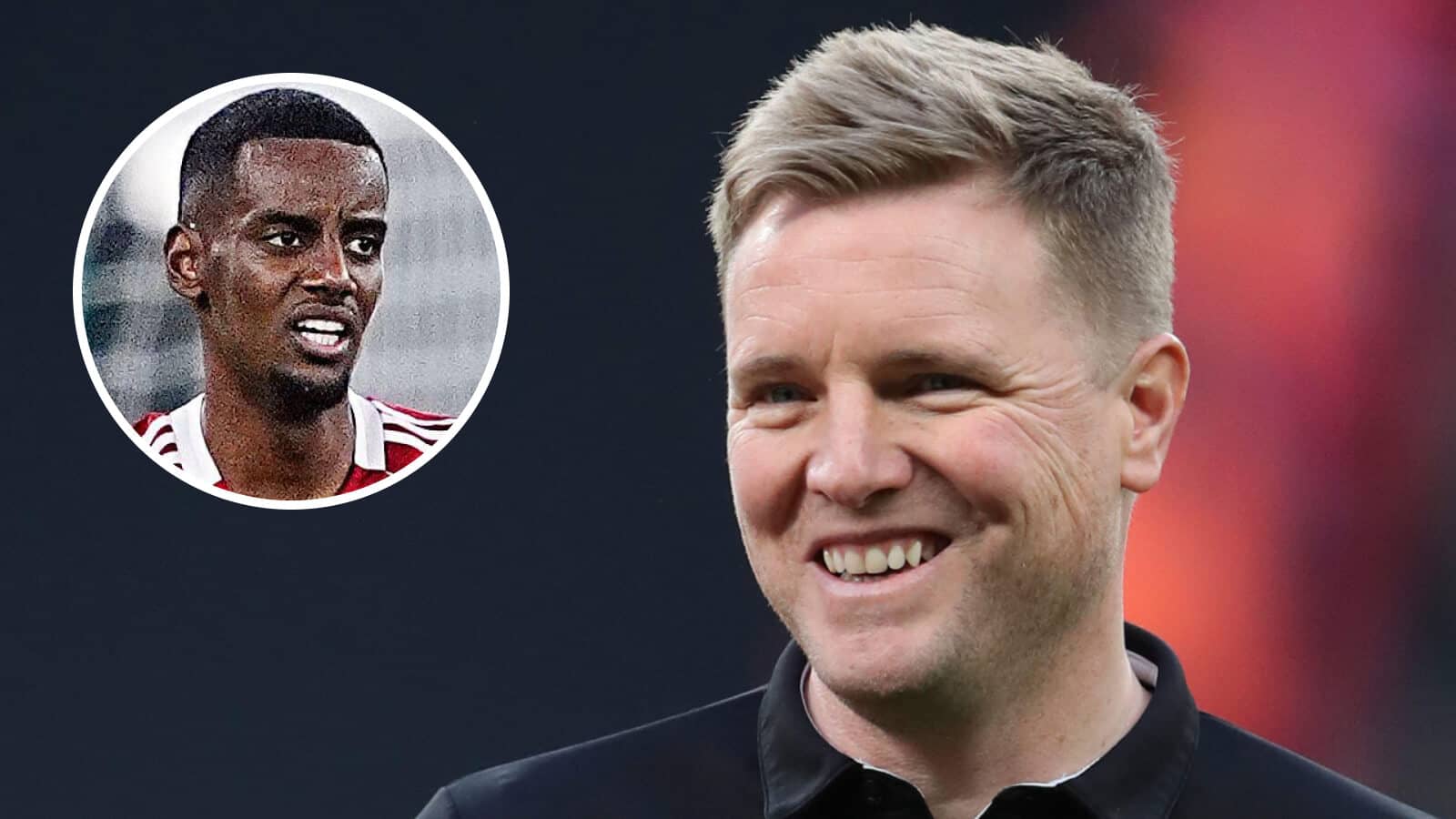 Newcastle manager Eddie Howe alongside Liverpool striker Alexander Isak
