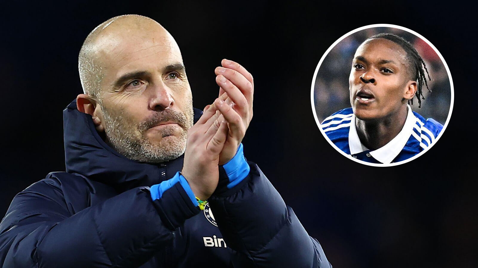 Chelsea manager Enzo Maresca with Strasbourg striker Emmanuel Emegha