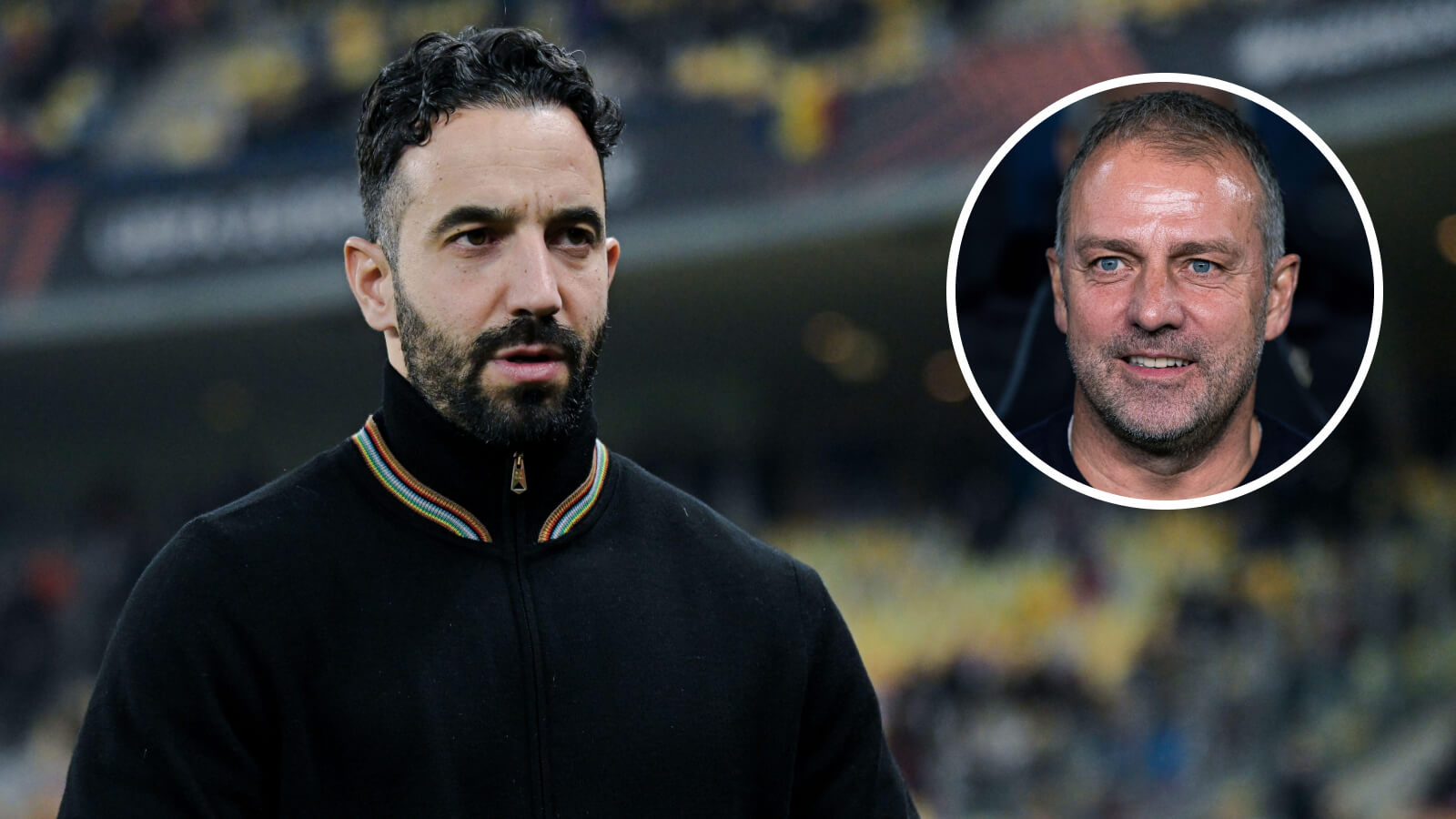 Man Utd head coach Ruben Amorim and Barcelona boss Hansi Flick