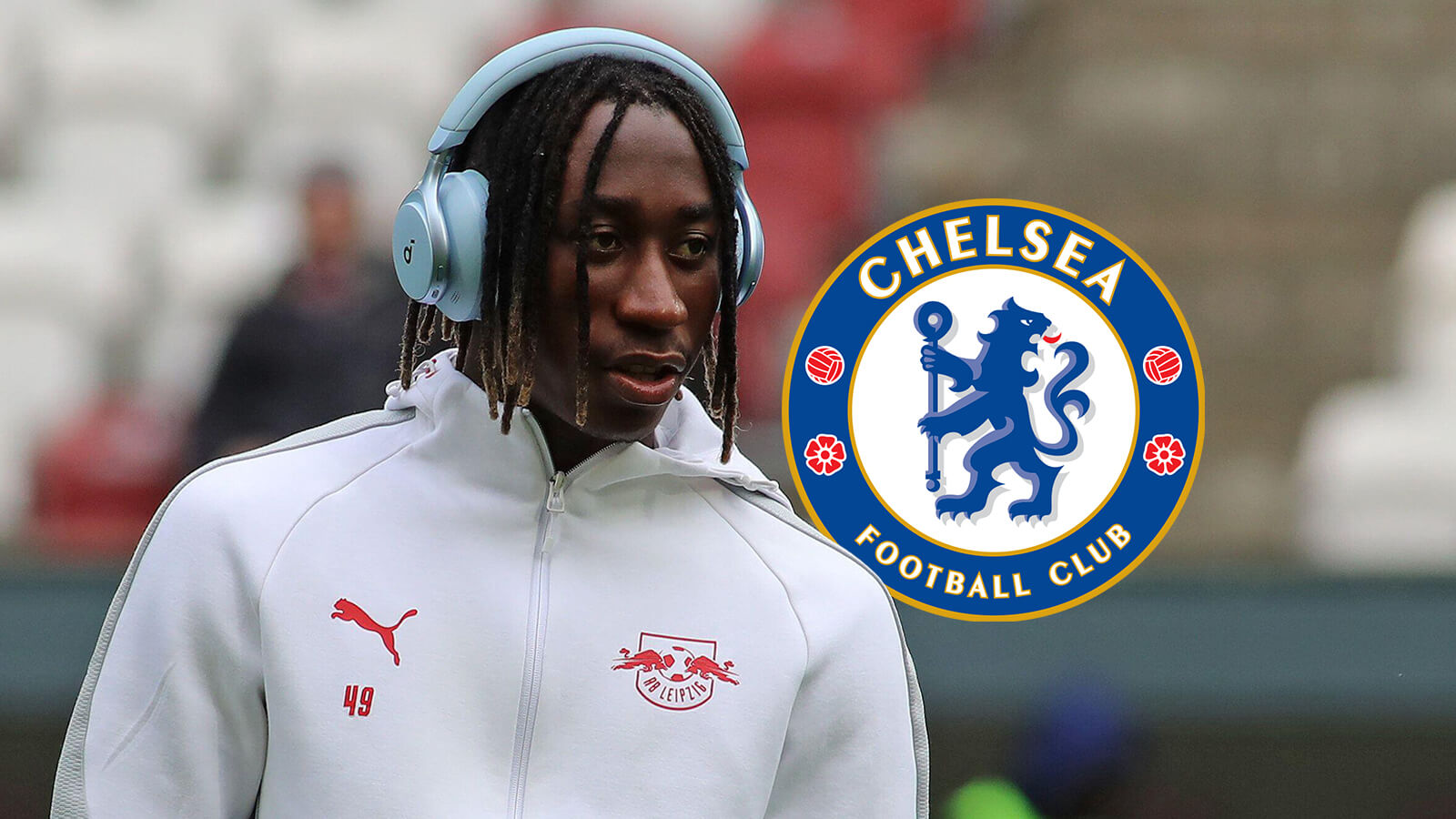 Yan Diomande with Chelsea badge