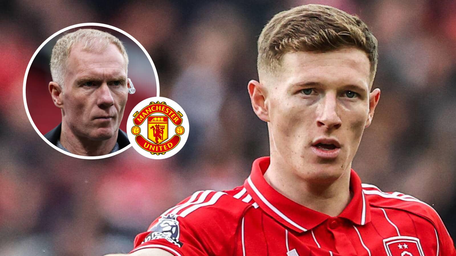 Paul Scholes, Manchester United badge and Nottingham Forest midfielder Elliot Anderson - copryight TEAMtalk