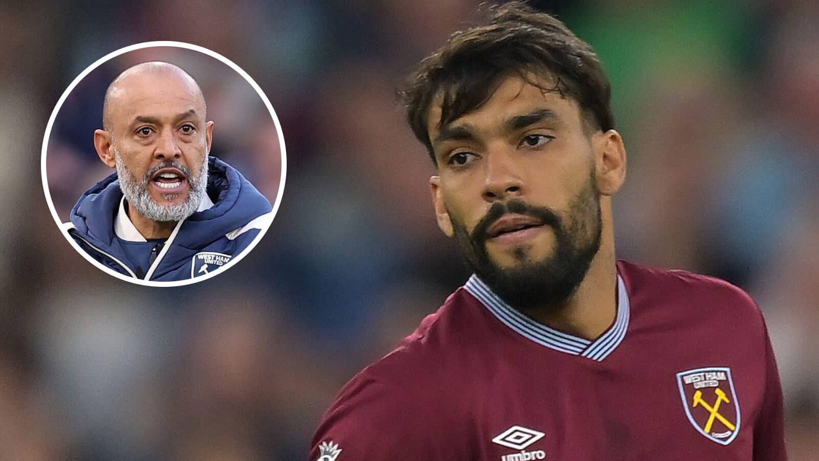 Lucas Paqueta alongside West Ham manager Nuno Espirito Santo