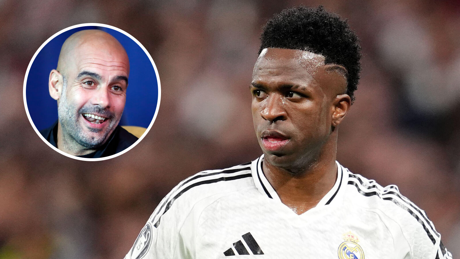 Man City boss Pep Guardiola and Real Madrid star Vinicius Junior