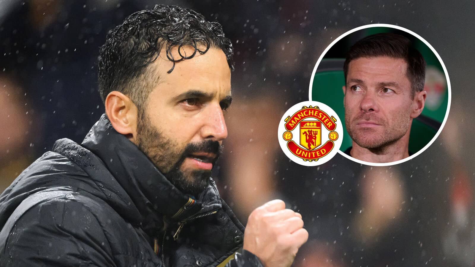 Ruben Amorim, Manchester United badge and Real Madrid manager Xabi Alonso - copyright TEAMtalk