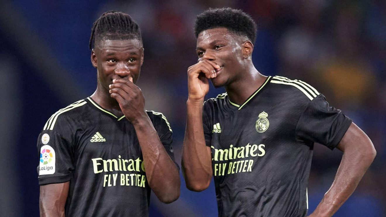 Real Madrid midfielders Eduardo Camavinga and Aurelien Tchouameni