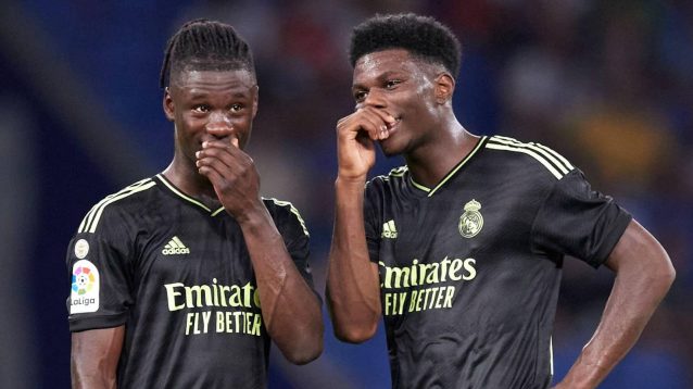 Real Madrid midfielders Eduardo Camavinga and Aurelien Tchouameni