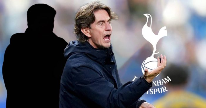 Thomas Frank Tottenham manager with shadow and badge