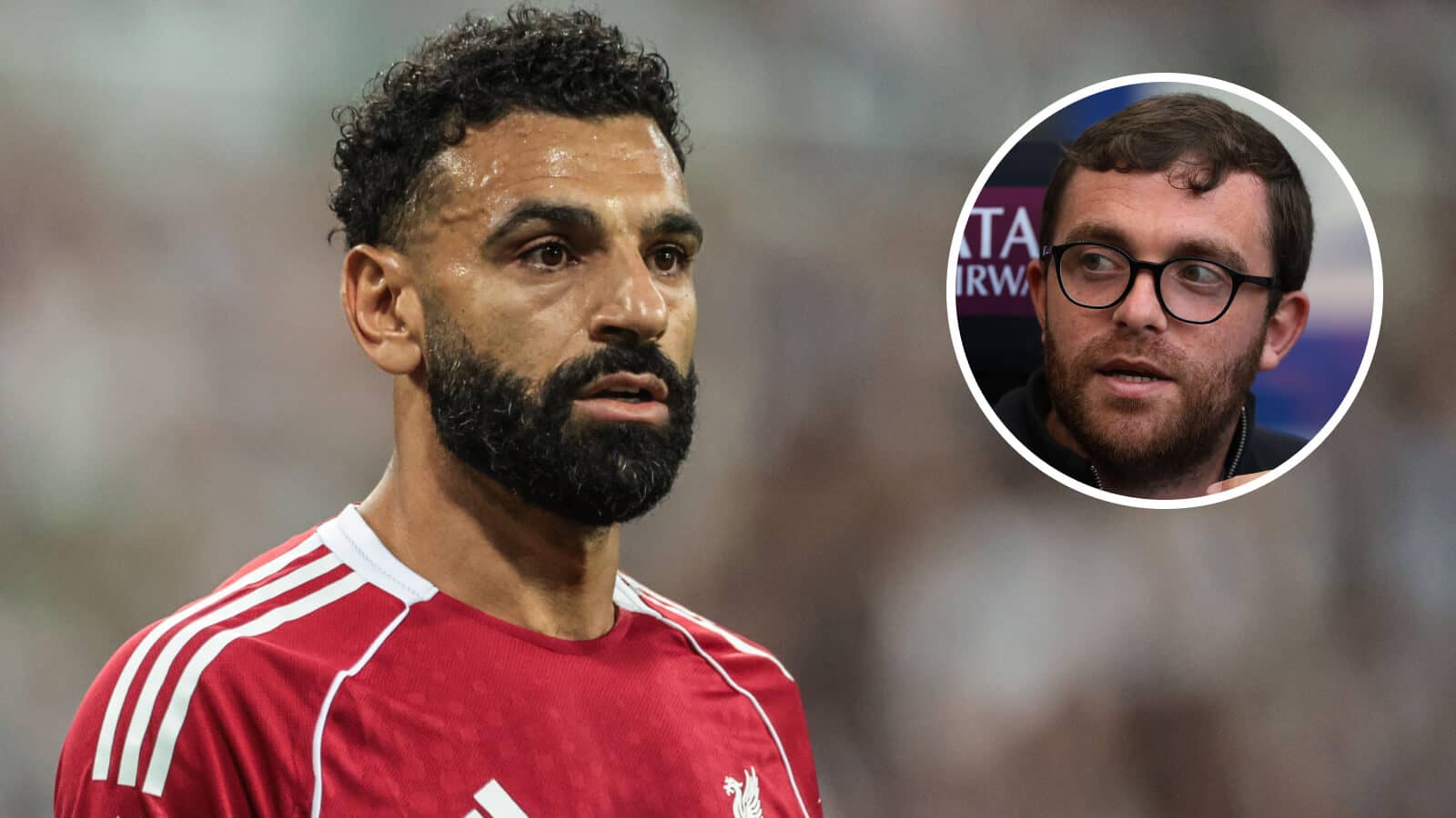 Liverpool star Mo Salah and inset, transfer guru Fabrizio Romano
