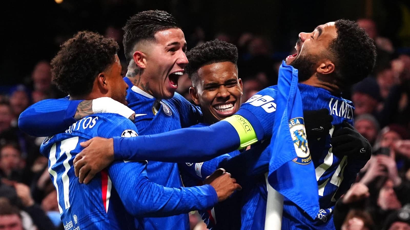 Andrey Santos, Enzo Fernandez, Estevao Willian and Reece James, Chelsea