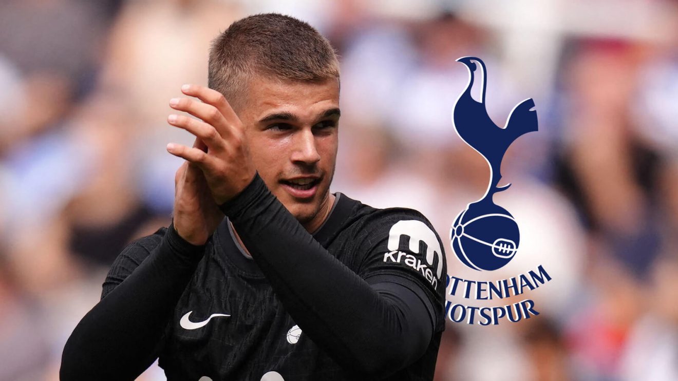Luka Vuskovic with Tottenham badge