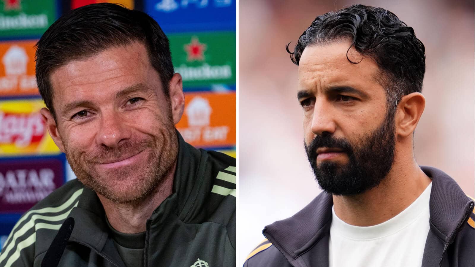 Split image of Real Madrid manager Xabi Alonso and Manchester United boss Ruben Amorim - copyright TEAMtalk