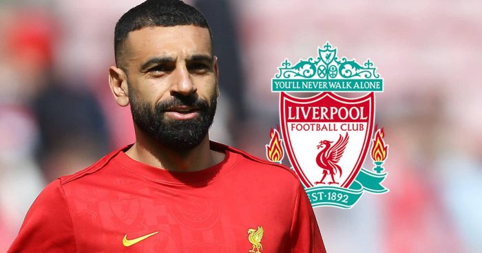 Liverpool star Mohamed Salah next to the club's crest amid claims he could leave Anfield in January