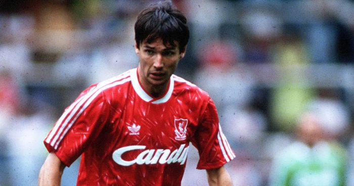 Alan Hansen wearing the famous Liverpool Candy sponsored shirt from the 1989/90 season
