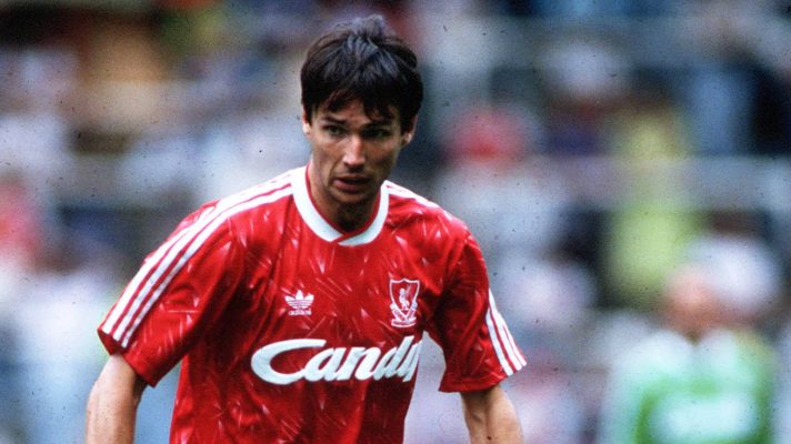 Alan Hansen wearing the famous Liverpool Candy sponsored shirt from the 1989/90 season