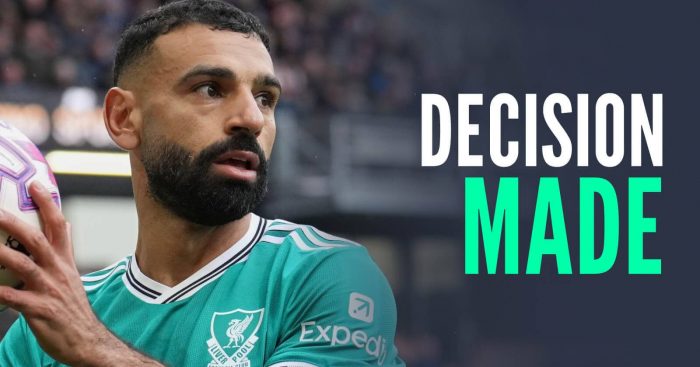 Liverpool superstar Mohamed Salah next to the words 'decision made' with regards his exit in January