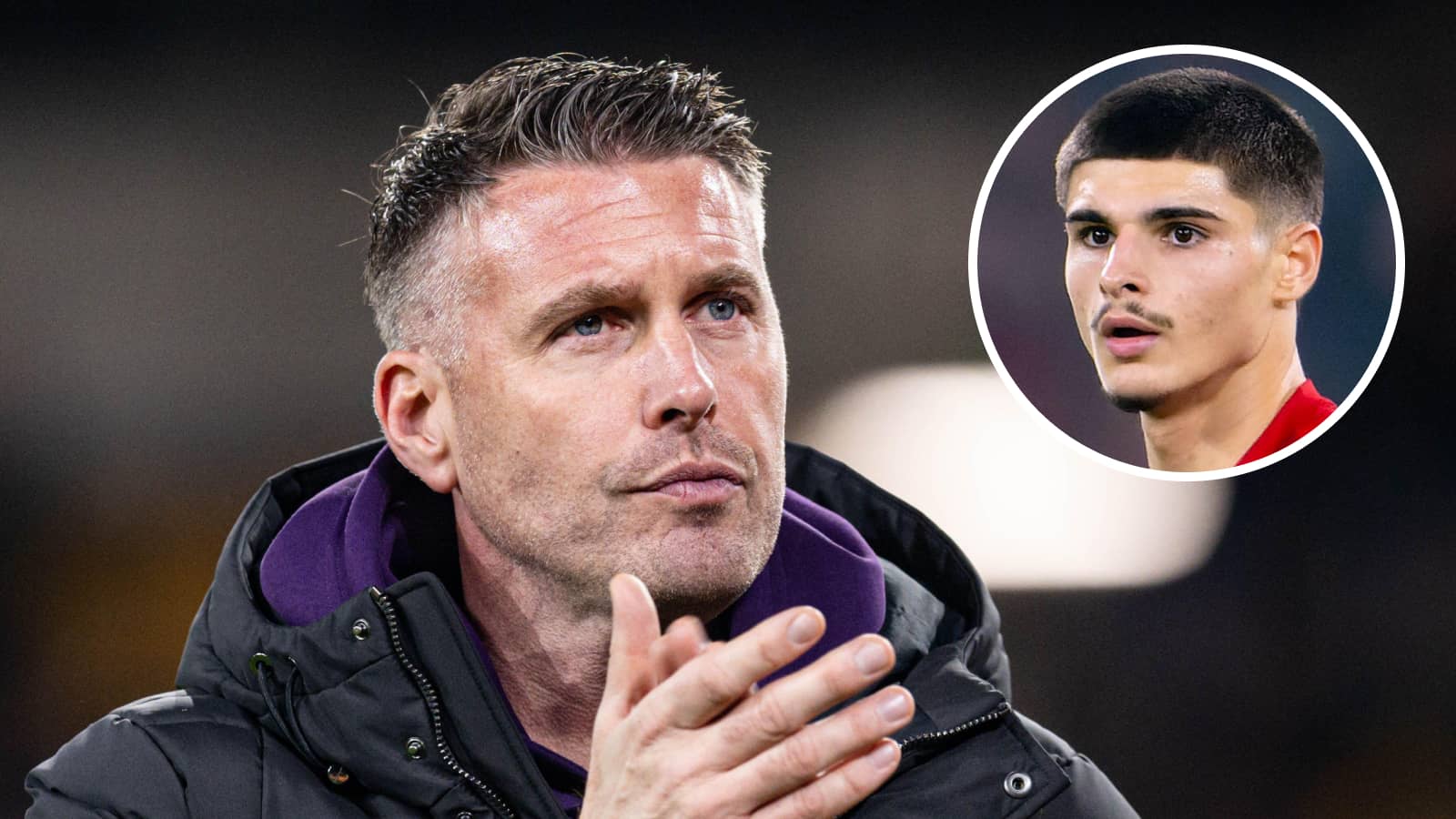 Wolves manager Rob Edwards and Lille star Matias Fernandez-Pardo