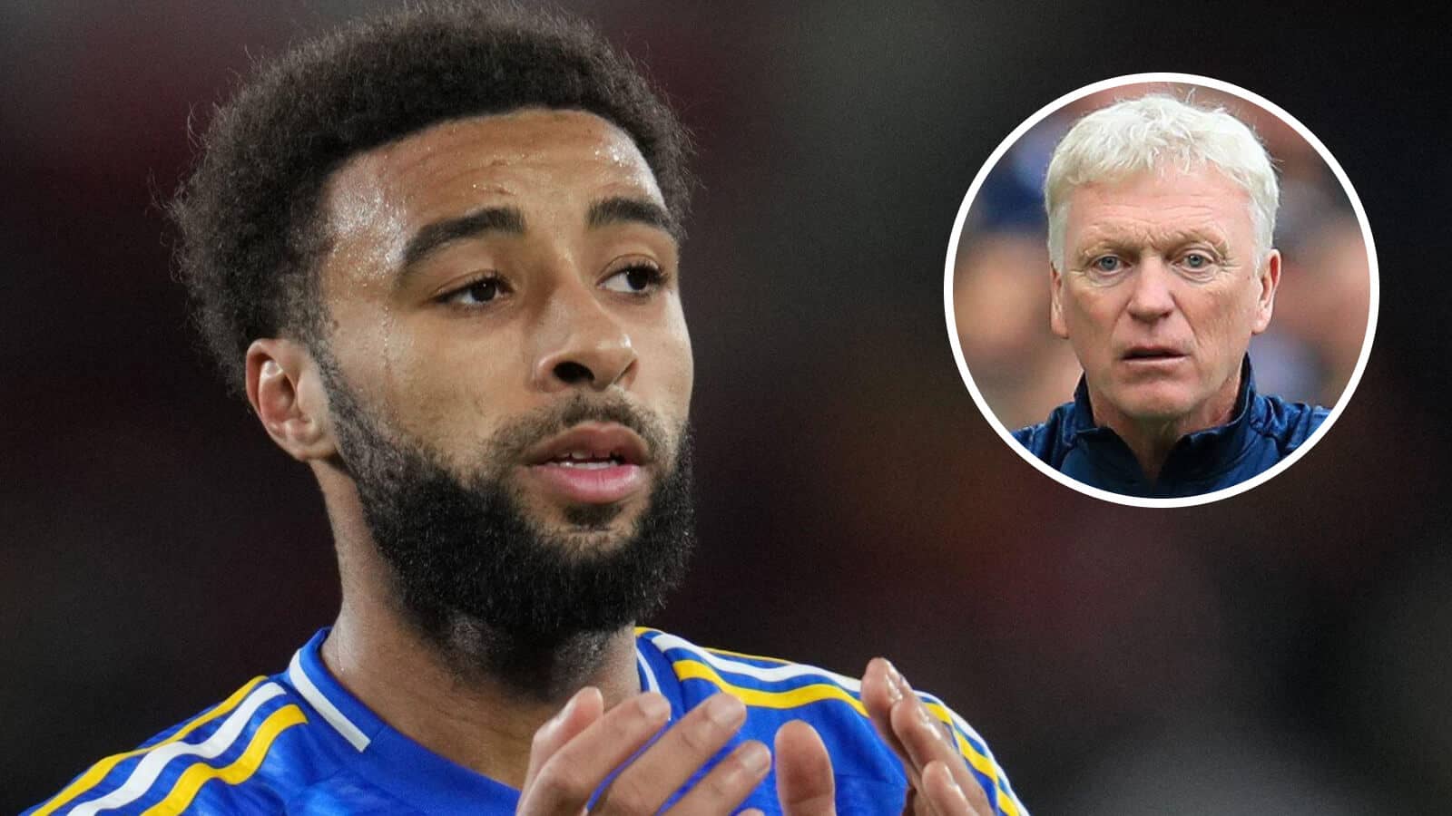 Leeds star Jayden Bogle and Everton manager David Moyes